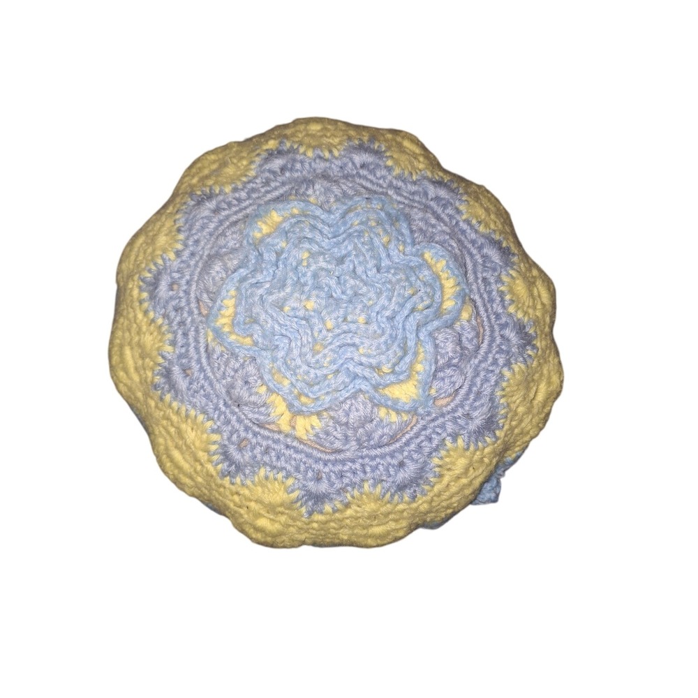 Handmade Crochet Round‎ Throw Pillow Floral Mandala Pastel Yellow Blue Lavender